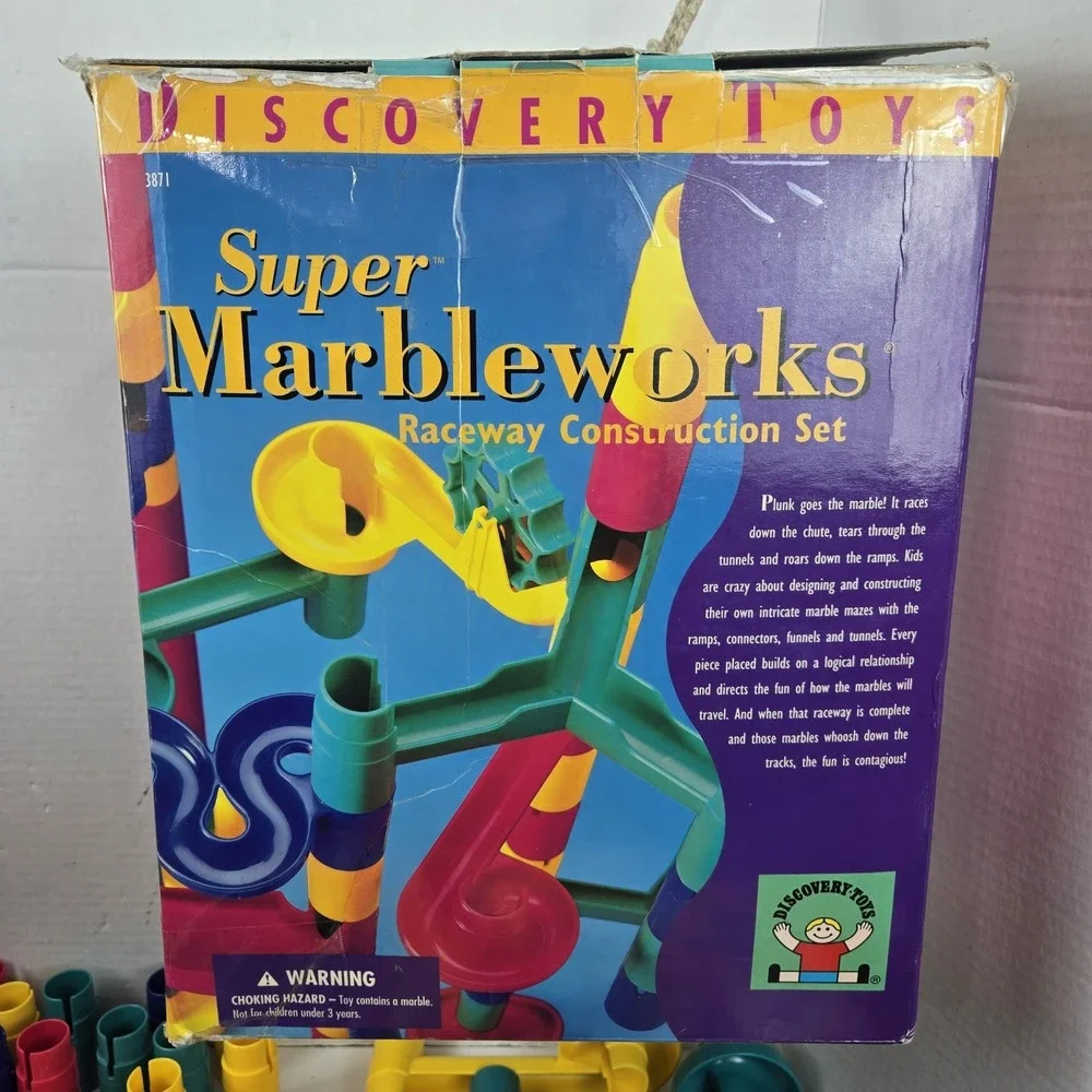 Vtg 1997 Discovery Toys Super Marbleworks Raceway Box COMPLETE 59pc + 50 Marbles